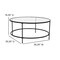 Merrick Lane Newbury Glass Coffee Table with Round Matte Gold Frame and Vertical Legs